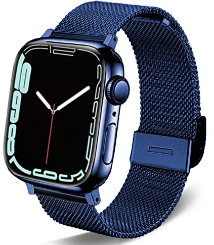 DEALELE Correa compatible con iWatch de 38 mm, 40 mm, 41 mm, correa de repuesto de malla metálica de acero inoxidable para Apple Watch Series 7 / SE, 6/5 / 4/3 mujeres y hombres, azul