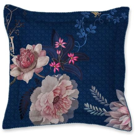 Pip Studio Dekokissen Tokyo Bouqet Dark Blue Blumen Blüten Geblümt Floral Zweige Dunkelblau Wendeoptik Zierkissen, Größe:45 x 45 cm