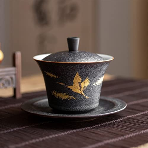 VIXDA Keramik Gaiwan Büro Teetasse Handgemachte Kung Fu Terrine Kreative Chinesische Teeschale mit Deckel und Untertasse Wasserbecher Teeset Trinkgeschirr