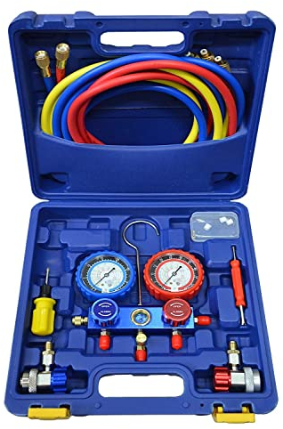 Hardy Tools Juego de colectores de diagnóstico con manómetros para refrigerante para R134A R410a, R32, R1234yf con acoples, para mantenimiento de aire acondicionado automotriz