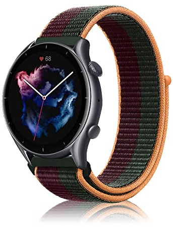 Niboow 22mm Cinturino per Amazfit Bip 5/GTR 4/GTR 3 Pro/GTR 3/GTR 2 eSIM/GTR 2e/GTR 47mm, Uomini Donne Nylon Cinturino per Amazfit Cheetah/Cheetah Pro/Stratos 3/Stratos 2s/Stratos-Verde/Viola