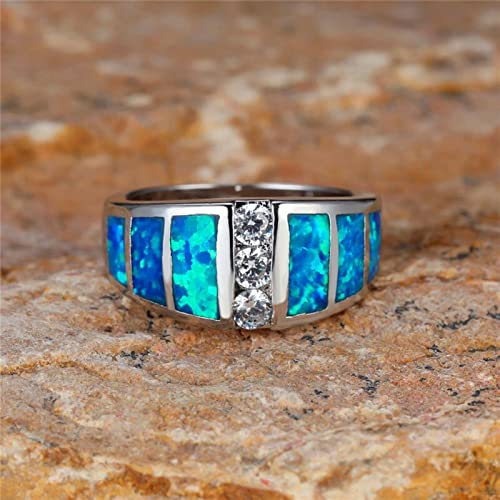 BIOLIVING Netter Weiblicher Blauer Feueropal-Stein-Ring Boho-Silber-Farben-schmuck-Weinlese-hochzeits-verlobungs-Ringe Für Frauen
