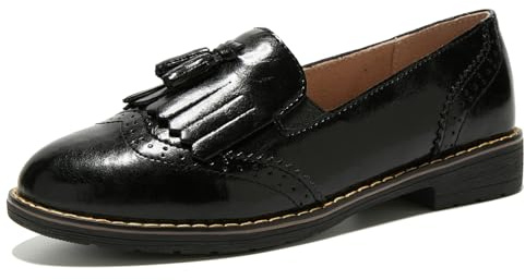 TRULAND Women’s Leather Penny Loafers – Slip On Wingtip Oxfords Tassel Loafers Comfortable Casual Dressy Shoes for Office Work