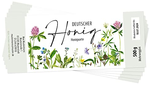 Apoidea – Honig Etiketten Rechteckig selbstklebend & personalisierbar - 100 Stück/Etiketten Honiggläser 500g / Honig Aufkleber für selbstgemachten Honig/Honigetiketten für Honiggläser