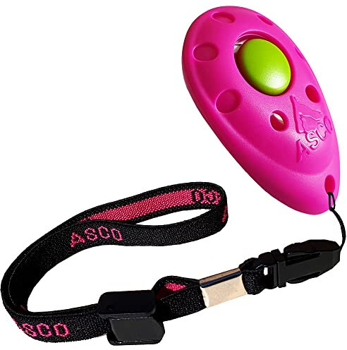 ASCO Premium Clicker, Hunde und Katzen Klicker für professionelles Clickertraining mit Stretcharmband, pink, ASCO-08PA