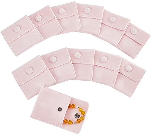 nbeads 12 Stück Samt Schmuckbeutel Mit Druckknopf, Rosa Samt Schmuck Aufbewahrungsbeutel Kleine Samt Geschenkbeutel Für Reisen Ringe Armbänder Halsketten Ohrringe Uhren, 7x7 cm