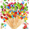 200 Piezas Palillos Decorativos para Aperitivos, Palillos para Cócteles 12cm, Palillos Rosa para Aperitivos en Forma de Corazón, Incluye Corazón, Fruta, Flamenco Rosado, Para Fiesta, Niños (Colorido)