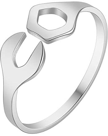 QIAMNI Dainty Thumb Ring Wrench Ring Wrench Stainless Steel Midi Ring for Men and Women (silver)
