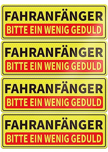 YIKIADA Fahranfänger Magnetschild 30 × 10 cm BITTE EIN WENIG GEDULD Reflektierend Schild Auto Magnetfolie Warntafel UV- Schutz Wetterfest für Geschenke 4 Stück