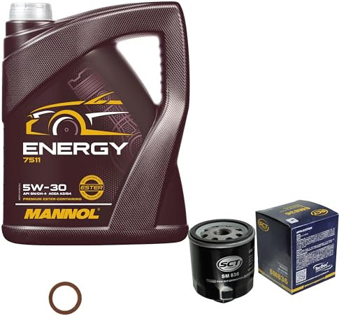Inspektionspaket Wartungspaket Filterset mit 5 L Motoröl Energy 5W-30, Ölfilter, Dichtring