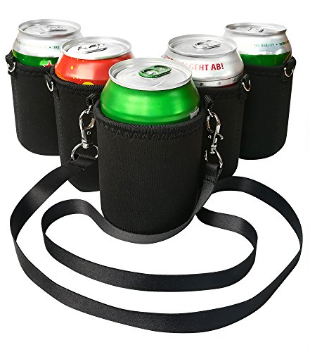 Eff Em Concept Beerholder - Dosenhalter für Den Hals, Dosenhalterung inkl. Halstrageband, Glashalter, Flaschenhalter (Lanyard) (Schwarz - 5 Stück 0,5l)