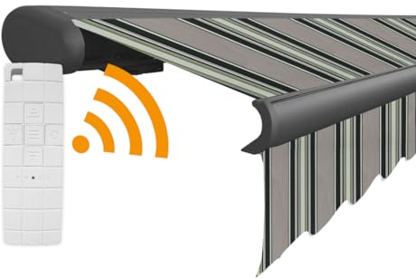 Arilco Elektrische Vollkassettenmarkise Kassettenmarkise Gelenkarmmarkise Markise Sonnenmarkise Sonnenschutz in vielen Farben und Größen wählbar in der Kassettenfarbe Anthrazit (4x3m Botanika)