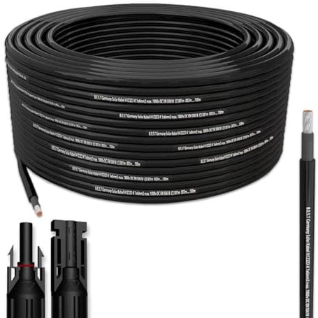 Solarkabel Solarleitung 100m 6mm² Photovoltaik PV Kabel + 10 Stecker Schwarz