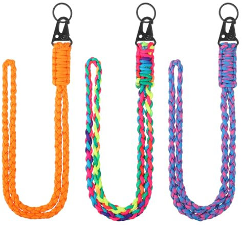 Vyuwast 3 Pcs Paracord Lanyards, Heavy Duty Lanyards for Neck Adjustable Braided Soft Badge Neck Strap Rope for Key Camera ID Card Badges Holder Phone Outdoor Activities