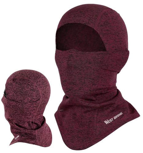 WEST BIKING Sturmhaube Motorrad, Winter Gesichtsmaske Skimaske Winddichte Atmungsaktiv Warme Fahrrad Sturmmaske Herren Damen, Thermo Fleece Balaclava Motorrad Sturmhaube Maske Gesichtshaube (rot*1)
