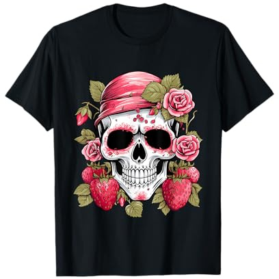Tête de mort skull fleurs fraises T-Shirt