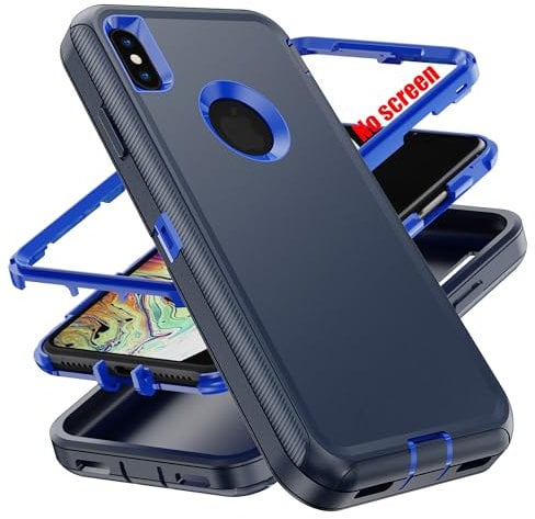 AYMECL for iPhone XS Max Case,[Military Grade] 3 in 1 Heavy Duty Full Body Shockproof Protection Phone Case for iPhone XS Max 6.5 inch,Dark Blue+Blue
