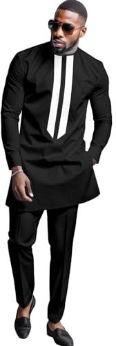 African Men's Formal Clothes Dashiki Shirt and Pant Two Piece Suit Traditional Long Sleeve Outfits, 6 5, Large