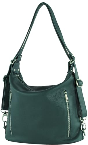 modamoda de T249 Damen Rucksack Schultertasche 2 in 1 aus Leder handmade in Italy, Farbe:Petrol