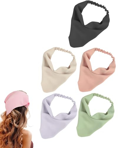 JJiaoLinin Boho Damen Stirnbänder Dreieck Kopftüchern,5 Stück Damen Stirnbänder Dreieck Kopftüchern Elastische Haarscha Chiffon Bandanas Turban Haarbänder für Frauen und Mädchen Boho