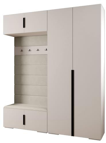 MEBLE KRYSPOL Inova 1 Möbelset - Moderne Garderobe - für Schlafzimmer, Wohnzimmer, Flur, Kinderzimmer - Ankleidemöbel - 236,7x200x47cm - Weiß, Paneele Manila 02, Handgriff Schwarz