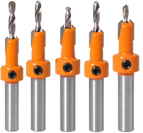 Aiweijia 5 Pcs 8mm HSS Countersink Drill Bit Set Woodworking Chamfer Screws Hole Drills Bit Hole Puncher Tools for Wood Drilling, Plastic, Drilling Holes