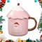 Weihnachts Keramik Kaffeetasse 400ml Weihnachten Kaffeebecher Neuheit Weihnachtshaus Teetasse mit Deckel Schöne Weihnachtsbecher für Kaffee Tee Milch Getränke Neujahr Geburtstag Geschenke (Rosa)