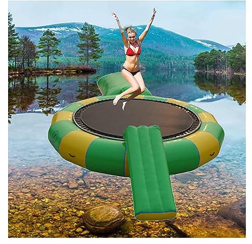 KEuLen Inflatable Floating Trampoline, Bouncy Swimming Platform With Slide Water Bouncing Mat, Moving Outdoor Inflatable Bouncing Bed(300cm)