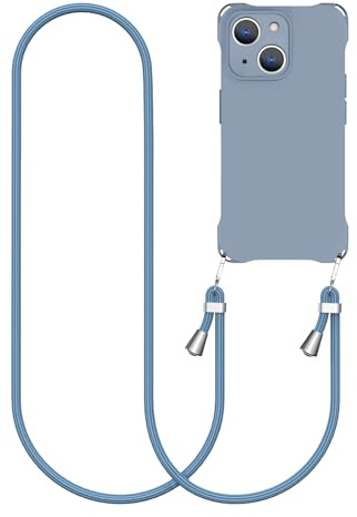 CAROKI Crossbody iPhone 15 Case, Lanyard Protective Liquid Silicone Case with Adjustable Length Detachable Lanyard Rope Shockproof Hands-Free Phone Cover for iPhone 15 6.1-Dark Blue