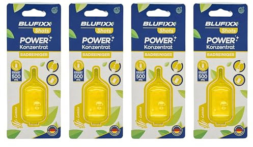 BLUFIXX Power Konzentrat Badreiniger 4 x 25ml - Effektiver Reiniger für strahlend saubere Badezimmer, Entfernt Kalk, Seifenreste und Schmutz