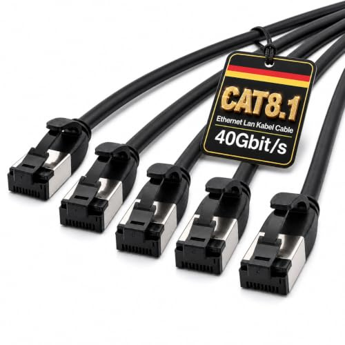 Câble réseau Cat 8.1 de 1,5 m (lot de 5) Câble Ethernet Cat 8 avec prise RJ45 fin et fin avec taux de transfert de 40 Gbit/s Noir 1,5 m