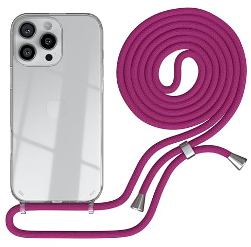 EAZY CASE Handykette kompatibel mit iPhone 16 Pro Max Handyhülle mit Umhängeband, Handykordel mit Schutzhülle, Silikonhülle, Hülle mit Band, Stylische Kette für Smartphones, Pink