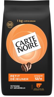CARTE NOIRE - Café Grain Petit Déjeuner - Intensité 12 - Paquet de 1 kg | Arabica & Robusta - Intense & Généreux - Torréfaction Ambrée - Idéal Café Long & XXL