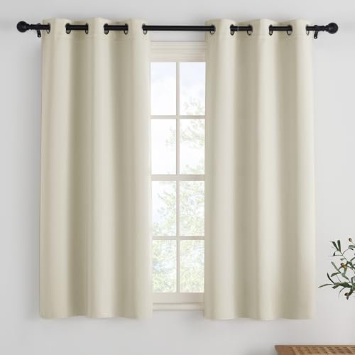 PONY DANCE Verdunklungsvorhänge Kurz Ösenvorhang 2er Set H 114 x B 106 cm Scheibengardinen Blickdicht Küchengardinen Fenster Vorhang Kälteschutz & Wärmeisolierend, Hellbeige