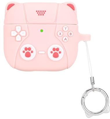 DiyGody Niedliche Tasche Kompatibel mit Airpods 4 Gen 2024, Weiches Silikon Hülle mit Anime-Spielkonsolen-Design für Mädchen, Stoßfeste Anti-Rutsch Anti-Staub Schutzhülle mit Schlüsselanhänger, Rosa