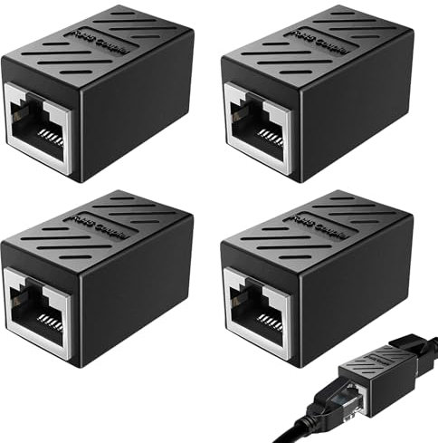 rj11 to RJ45 Adapter, rj45 to rj11, 4 Pcs Phone to Ethernet Adapter, Ethernet Connector Female to Female, Black EthernetS Cable Connector, High-Speed Transfer Cable for Cat7 Cat6 Cat5e Cat5