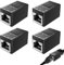 Eophmi Rj45 Coupler, 4 Pcs Ethernet Connector Female to Female, Black Ethernet Cable Connector, High-Speed Transfer Cable for Cat7 Cat6 Cat5e Cat5