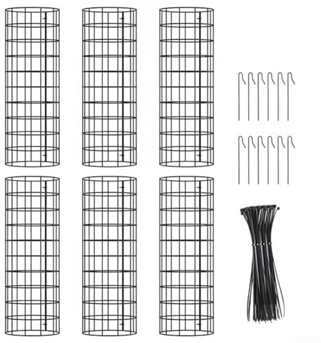 Eawfgtuw Tree Trunk Protector, Plant Protection Cage, Metal Stakes Garden Tree Guards Expandable Height, Easy Install Deer Proof Tree Guard for Saplings Animal Damage Prevention(A)