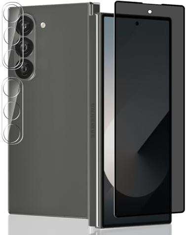 Jaavkkma 1 Pièce Verre Trempé Anti Espion pour Samsung Galaxy Z Fold 6 Protection D'écran + 2 Pièces Protecteur Caméra, Dureté 9H/Anti-Spy, Protège Écran pour Galaxy Z Fold 6 - Privacy Vitre Trempé