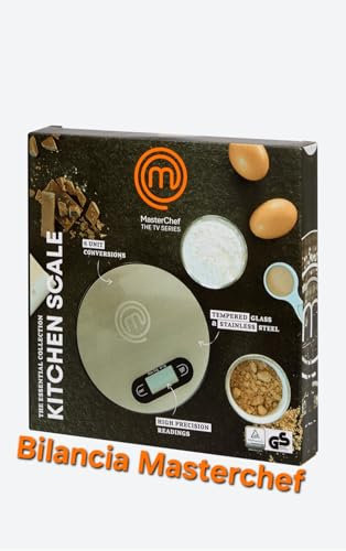 MasterChef Bilancia da Cucina Digitale, Vetro Temperato e Acciaio Inox, Display LCD, Alta Precisione, 6 Unità di Conversione