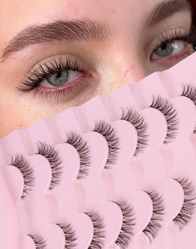 Jiocolor Cat Eye Lashes Wispy Fake Lashes C Curl Strip Lashes Natural Look Kurze Wimpern Clear Band Falsche Wimpern 7 Paar Packung ZT20
