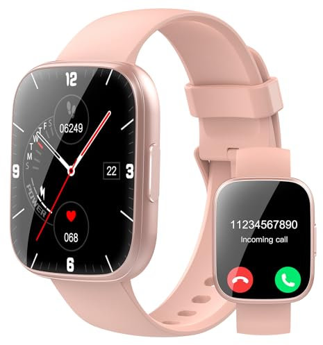 Puqo Smartwatch Uomo Donna, Nuovo 1,95'' Orologio Smartwatch Effettua/Risposta Chiamate, 112 Modalità Sportive Fitness Tracker con Contapassi/Sonno/Cardiofrequenzimetro, IP68 Smart Watch, Rosa Chiaro