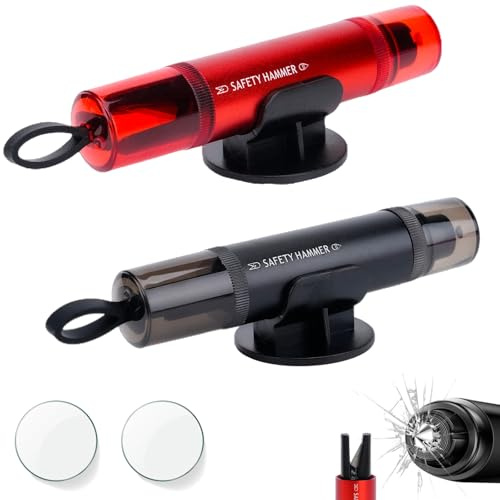 2 Stück Auto Notfallhammer, 2 in 1 Gurtschneider & Glasbrecher, Sicherheitshammer Auto für Autoscheiben, Glasbrecher Auto Essentials,Notfallhammer fürs Auto,Bus(Schwarz+Rot)