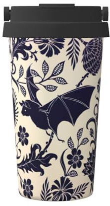 Tazza da caffè da viaggio casual con stampa a pipistrello, per caffè caldo e freddo, in acciaio inox, per casa, ufficio, viaggio
