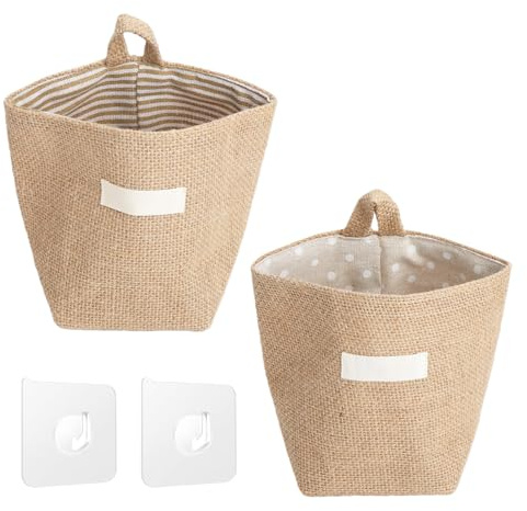 Hängekorb Klein mit 2pcs Selbstklebende, Aufbewahrungskorb Klein, Wandorganizer Hängend, Hängekörbe, Kleine Körbe, Korb Zum Aufhängen Kann In Badezimmern, Küchen und Büros Verwendet Werden