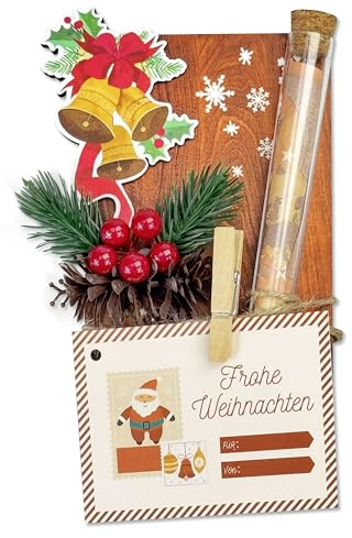 Yezirzax Geldgeschenk Weihnachten Verpackung, Geldgeschenke Weihnachten mit Blumen Reagenzglas Grußkarte und Juteseil, Lustige Weihnachtsgeldgeschenk aus Holz für Weihnachts