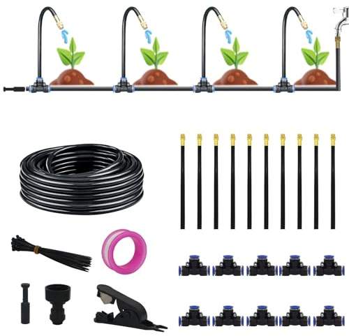 Kit de riego automático de riego de jardín ajustable 360° con 10 boquillas, sistema de riego por goteo de conexión rápida para jardín, invernadero, césped y plantas, 10 m