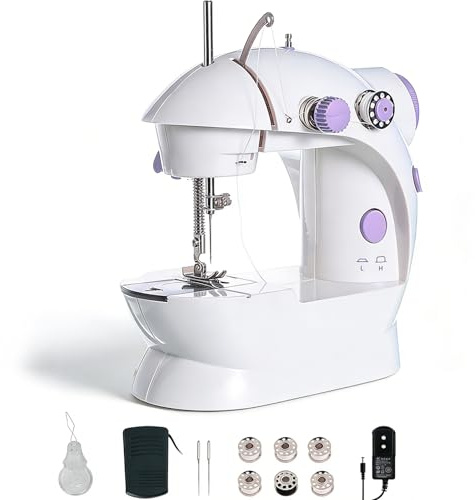 YUMILI Macchina da cucire domestica 202A, mini macchina da cucire a doppio filo a 2 velocità con pedale, EU 220 V (viola)