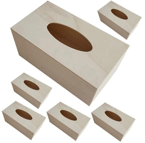 6 Stück Taschentuchbox zum Basteln für Kinder, Khaki | Holzbox für Taschentücher, Rechteckiger Halter mit Auszug, für Schreibtisch und Schminktisch