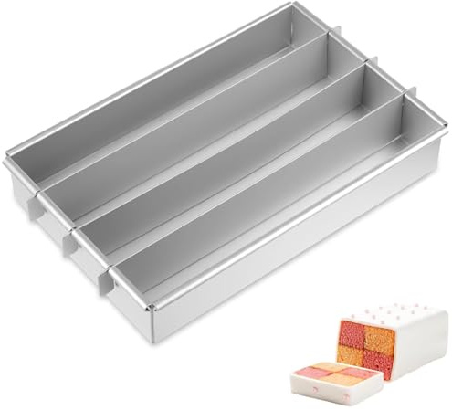 QOIFLYIN Backform Rechteckig, 30x20x5.2cm Aluminium Battenberg Kuchen Form, Abnehmbare Rechteckige Backform, Verstellbare Kuchenform mit Trennwänden, Mousse Form für Schichttorten Tiramisu